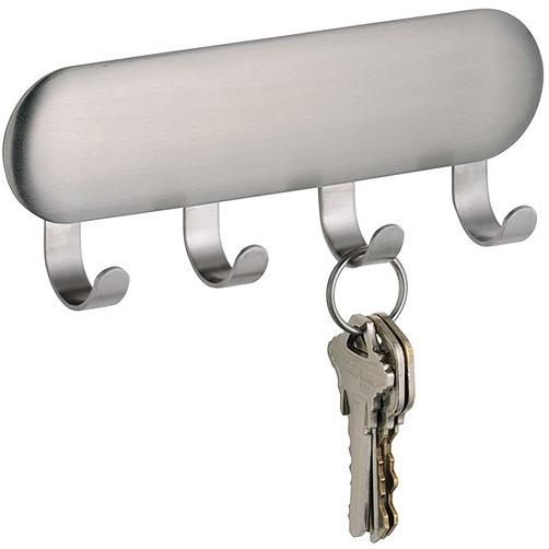 "InterDesign Forma Self Adhesive Small Key Rack, Brushed Stainless Steel"