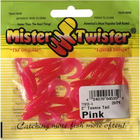ALL SPORTS Mister Twister 2 inch Curly Tail Grub - Pink, Pack of 20