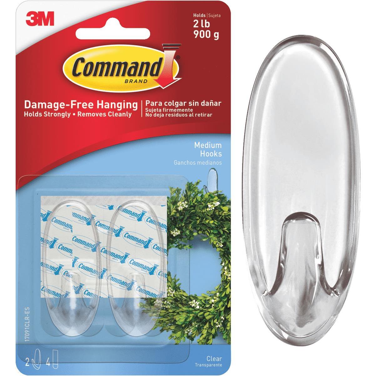 Command Large Cord Clips Hooks Damage Free Adhesive 2 Clips 3 Strips Clear,  4-Pack