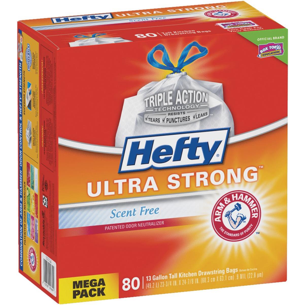 Hefty Strong Trash Bags, Drawstring, Multipurpose, Large, 30 Gallon, Mega Pack - 40 count