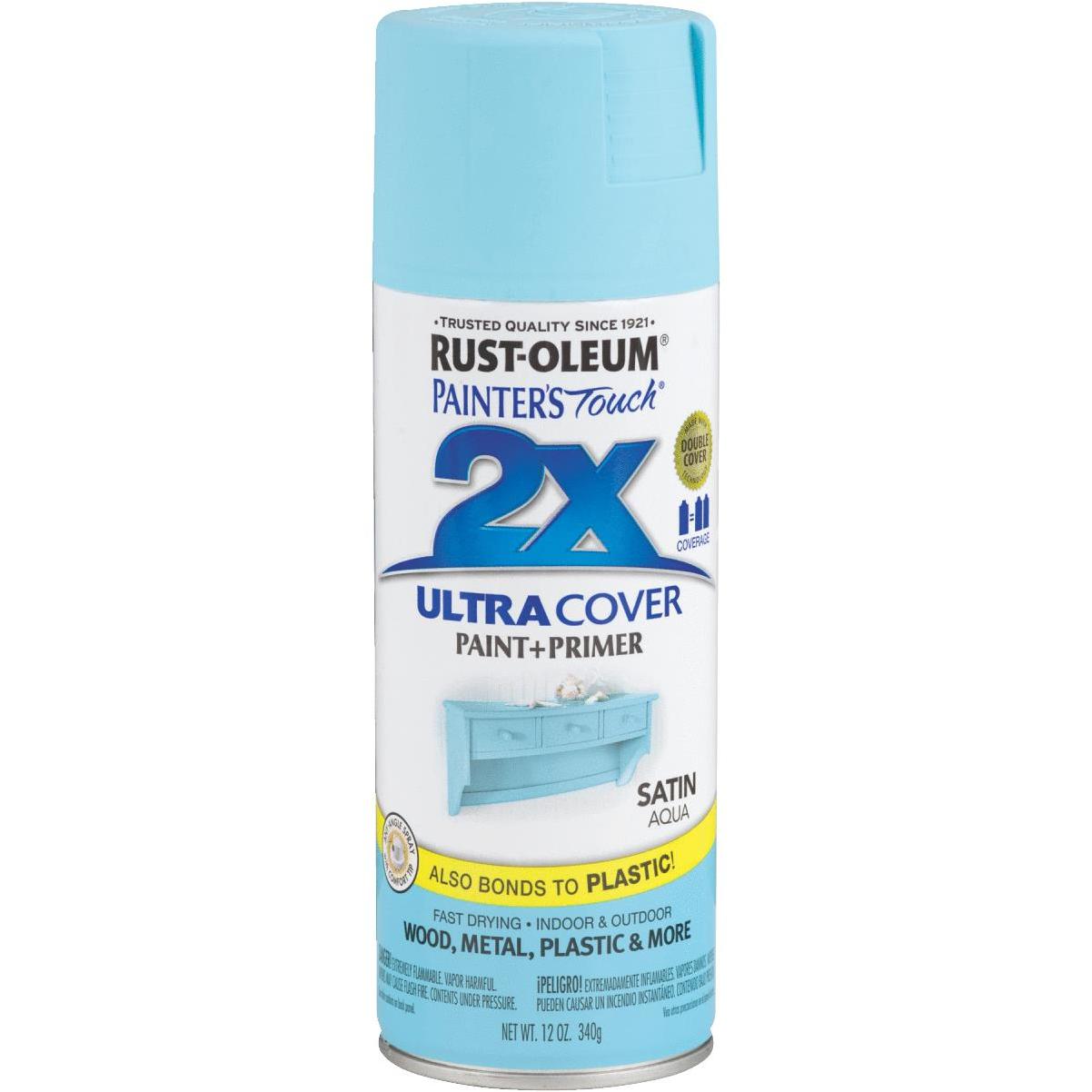 Rust-Oleum Painter's Touch 2X Ultra Cover 12 Oz. Satin Paint + Primer Spray  Paint, Aqua