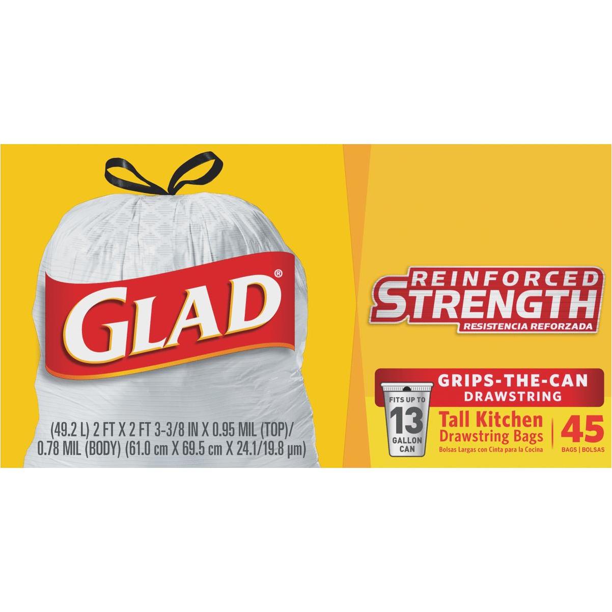 Hefty Strong 13 Gal. Tall Kitchen White Trash Bags, 45 ct