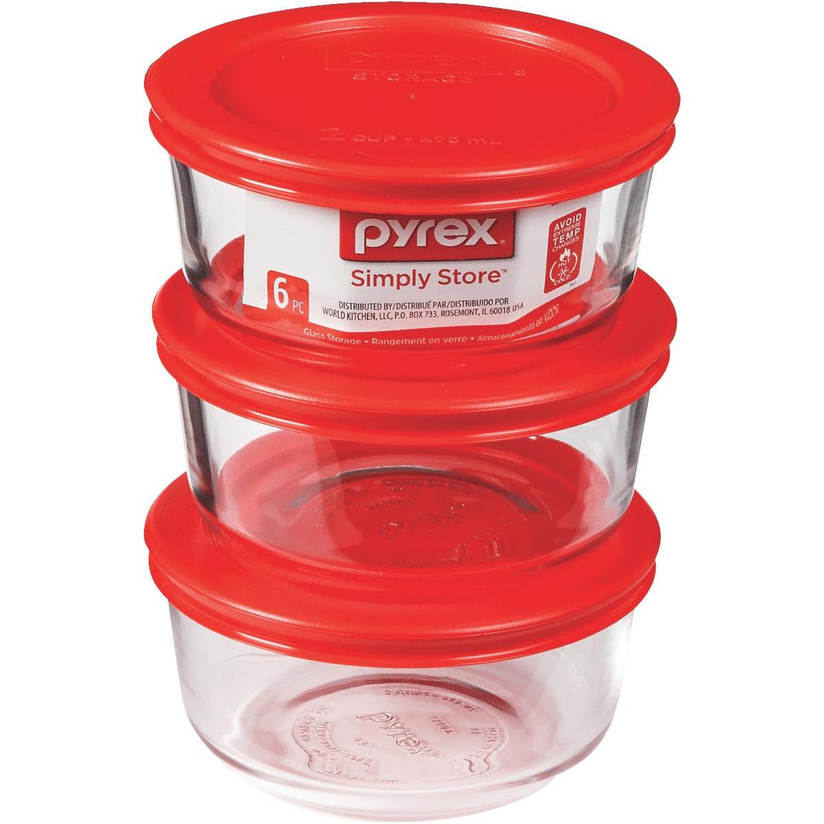 Pyrex Simply Store 6-Pc Glass Food Storage Container Set with Lid