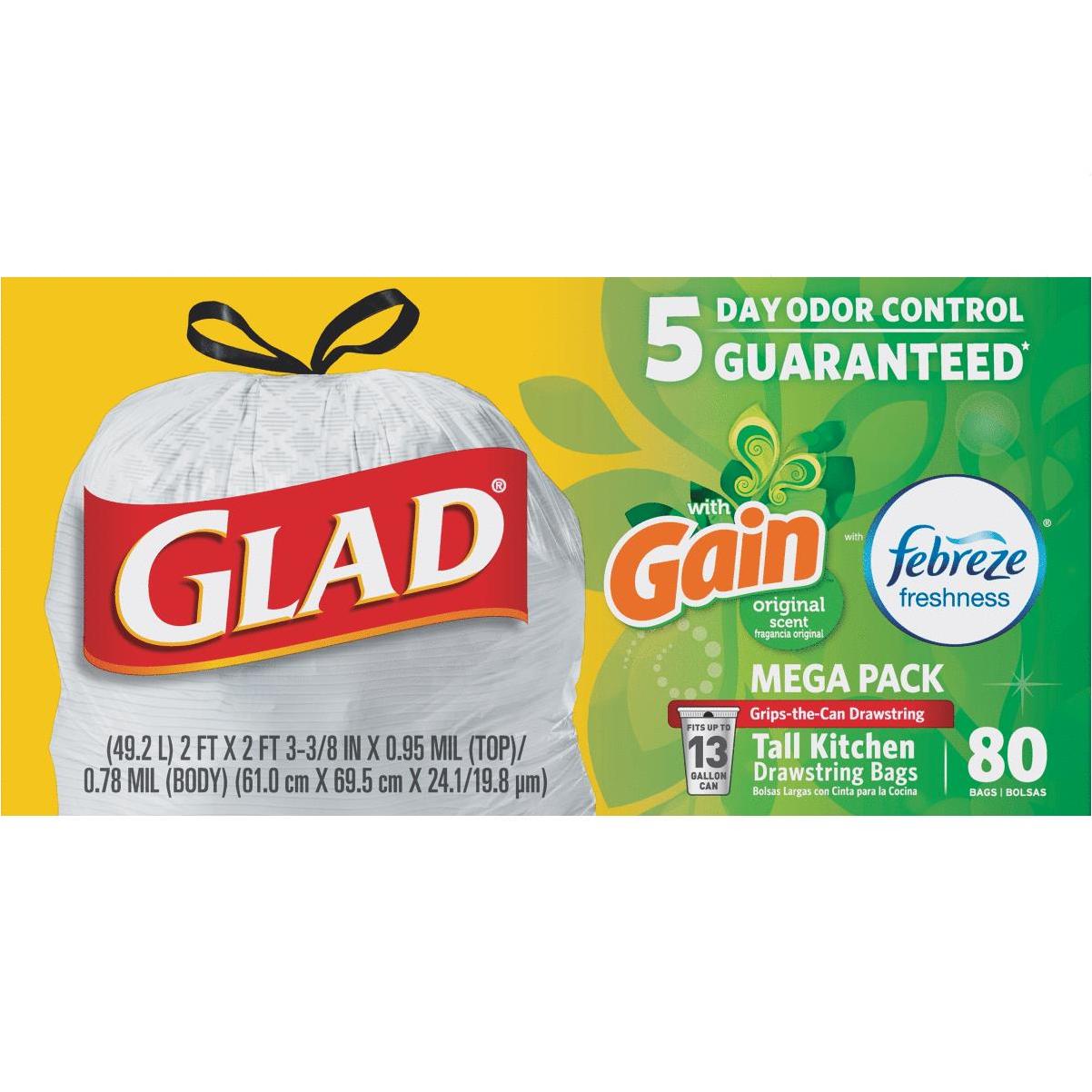 Glad Febreze 13 Gal. Gain Tall Kitchen White Trash Bag (80-Count) - Melaco  Sisters Hardware