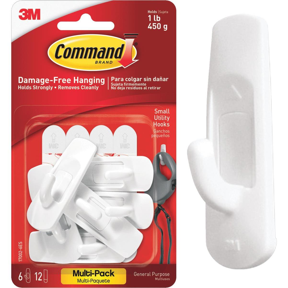 Command Medium Utility Hooks, White, Damage Free Organizing, 20 Hooks and  24 Command Strips