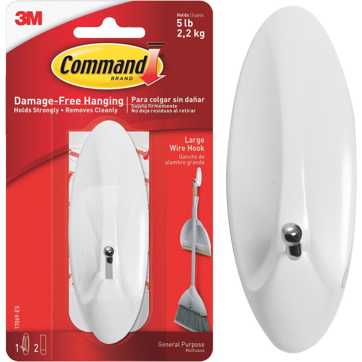 Command Large Wire Hook, White, 1 Hook, 2 Strips