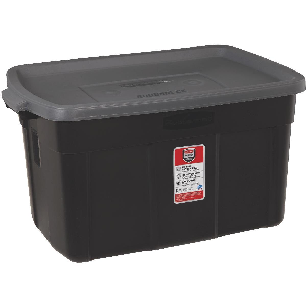 Rubbermaid Commercial Products Brute Medium 14-Gallons (56-Quart) Gray  Weatherproof Heavy Duty Tote with Standard Snap Lid at