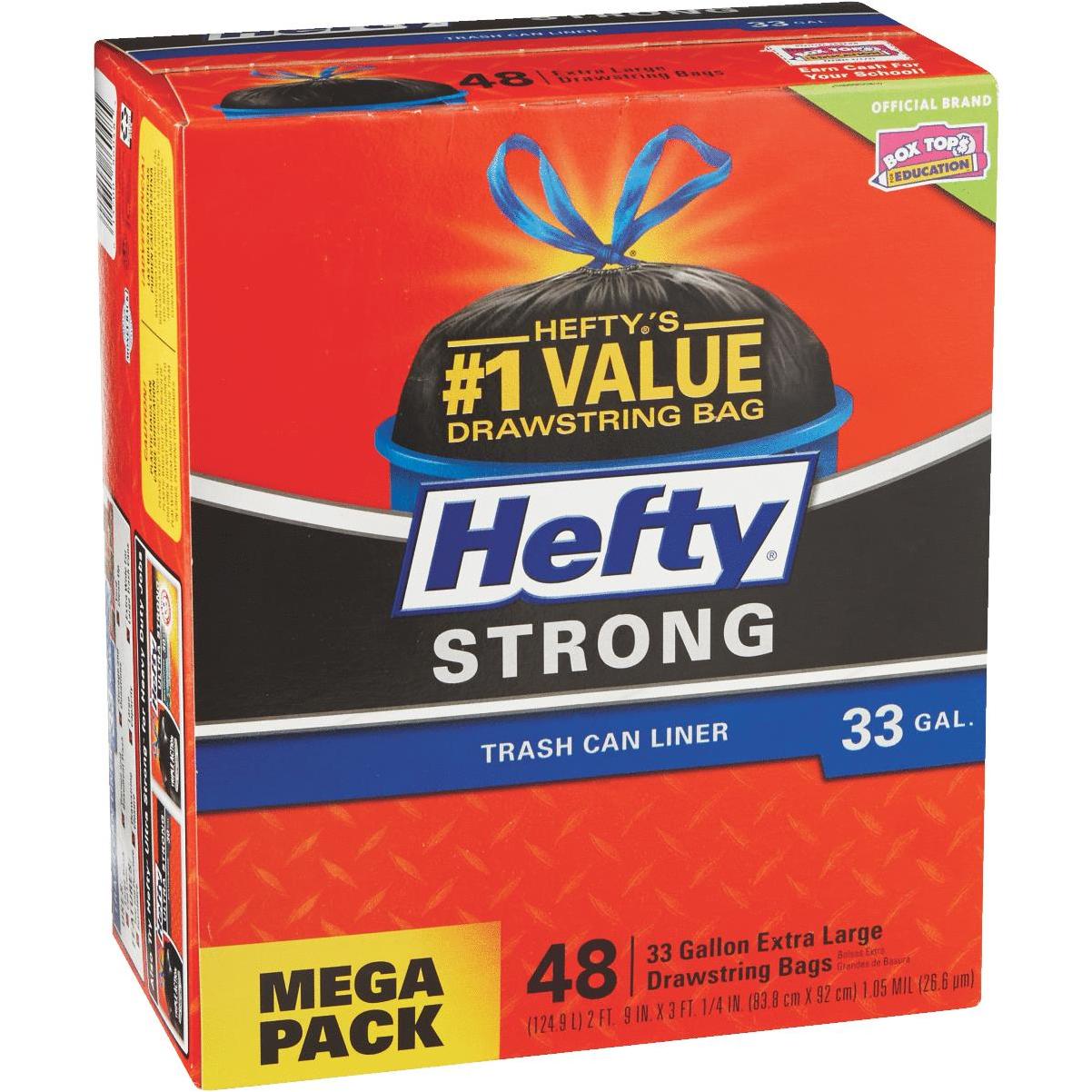 Hefty E8-6725 Trash Bag, L, 33 gal Capacity, Black