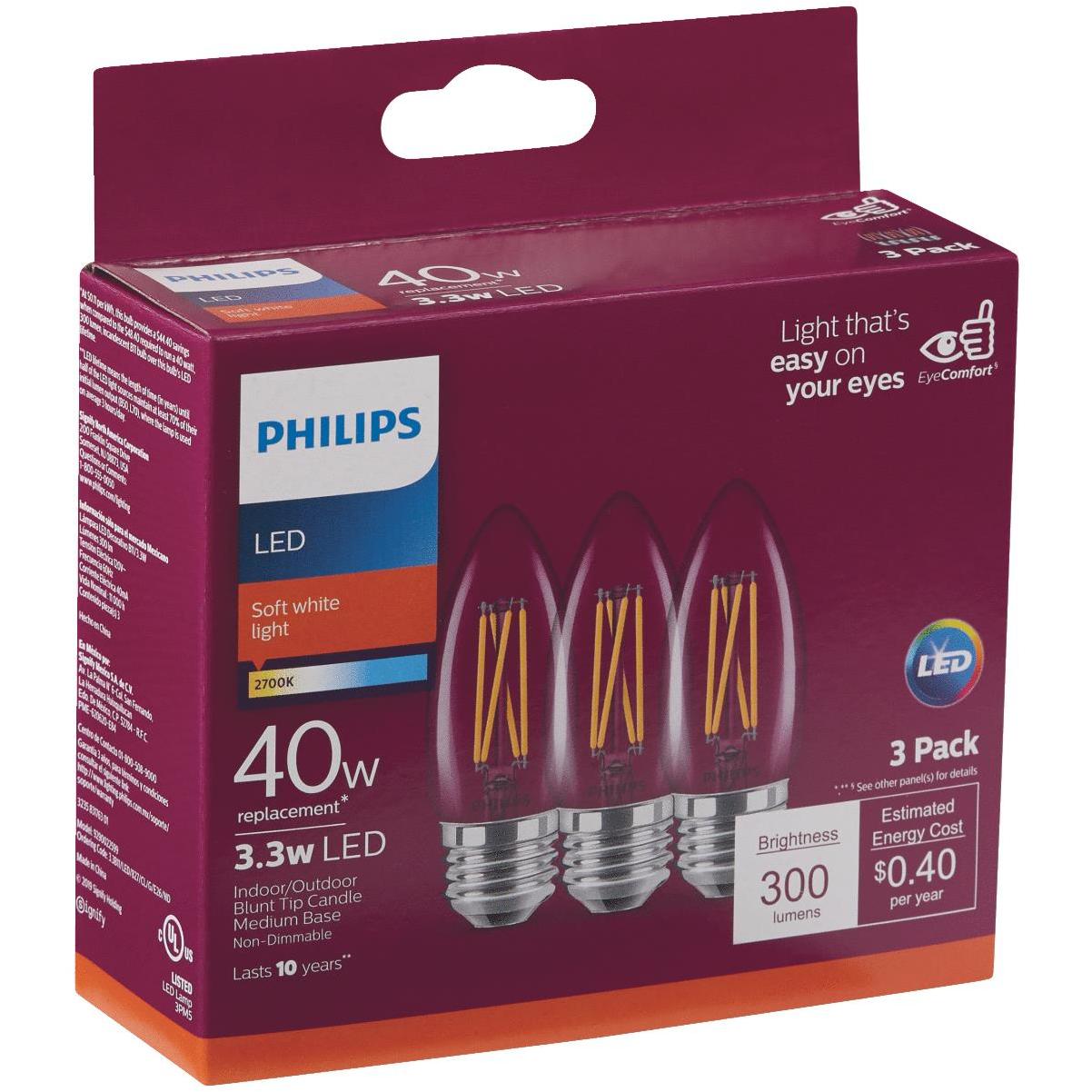 Seminary extract Adjustable Philips 40W Equivalent Soft White B11 Medium Clear LED Decorative Light  Bulb (3-Pack) | Modern Home & Hardware