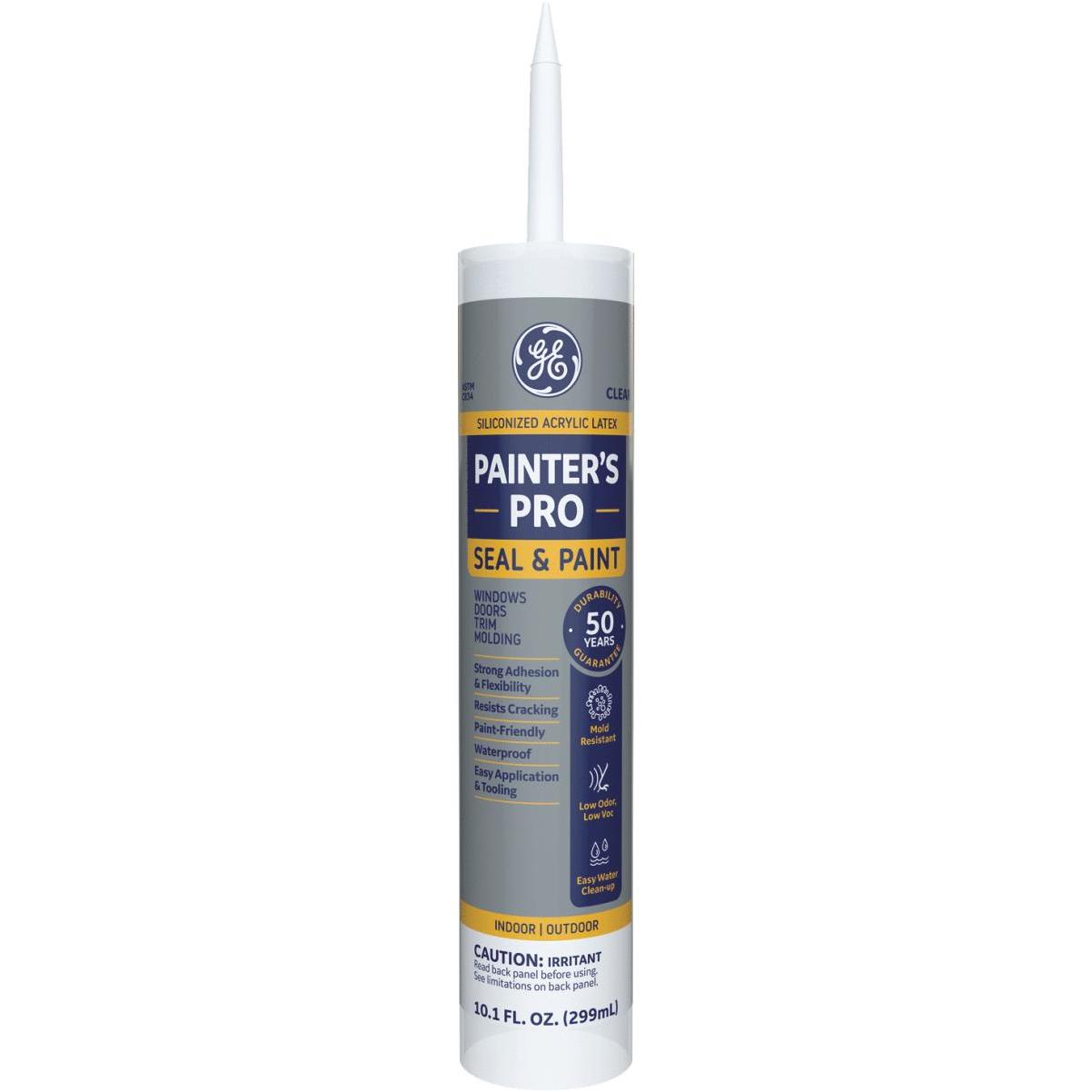 G.E. GE Siliconized Acrylic Painters Pro Seal & Paint Sealant, Clear, 10  Oz. Cartridge