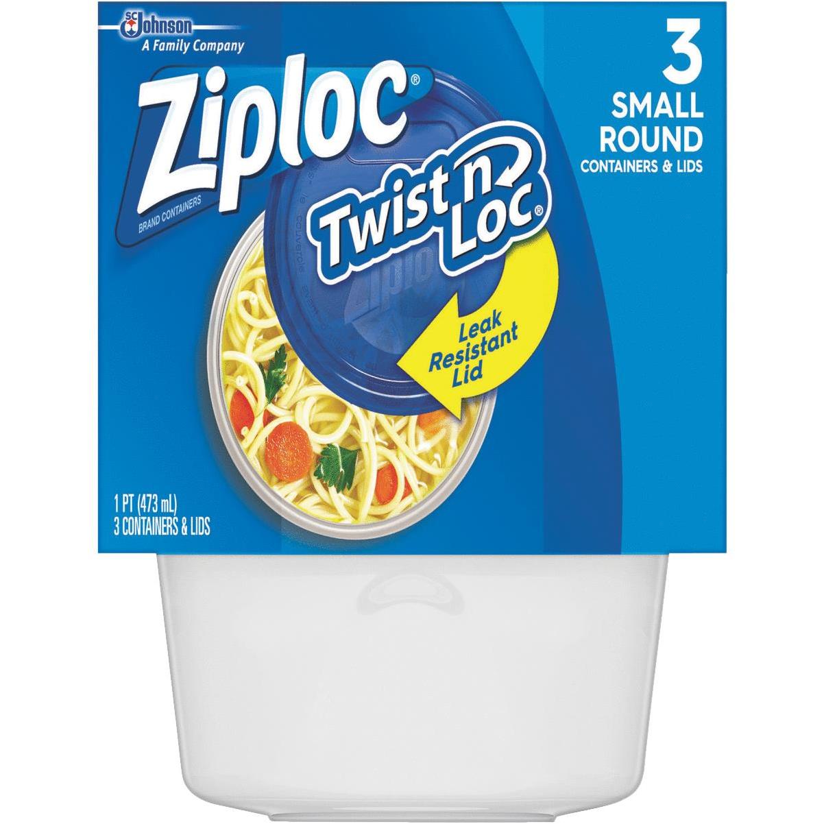 Ziploc Twist 'n Loc Round Storage Pint Containers & Lids - Clear