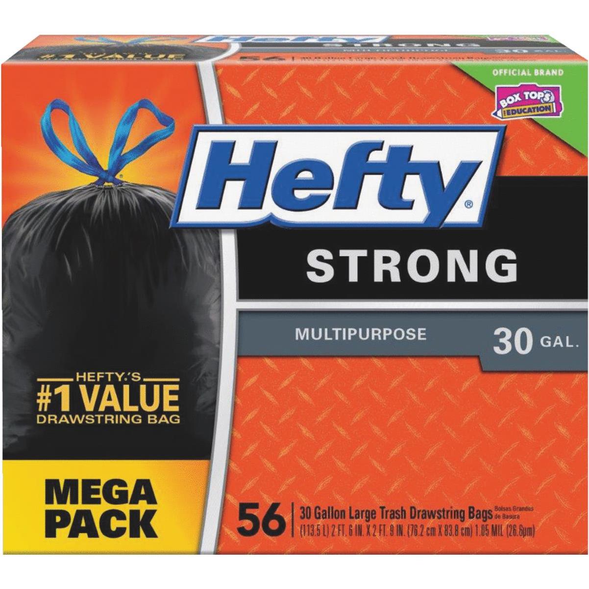 Hefty Strong Trash Bags, Drawstring, Multipurpose, Large, 30 Gallon, Mega Pack - 40 count