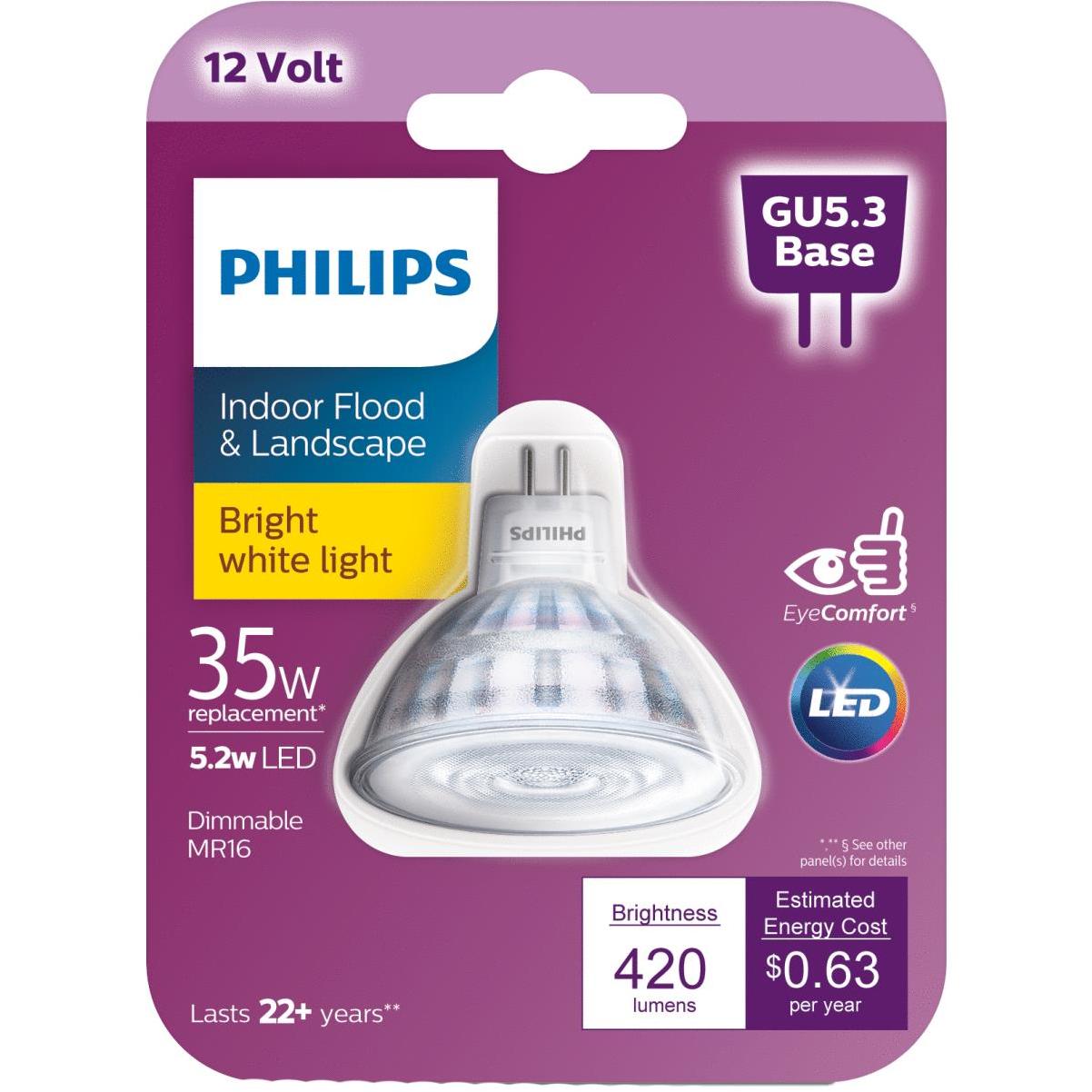Philips 35W Equivalent Bright White MR16 GU5.3 Spotlight Light Bulb | Hills Flat