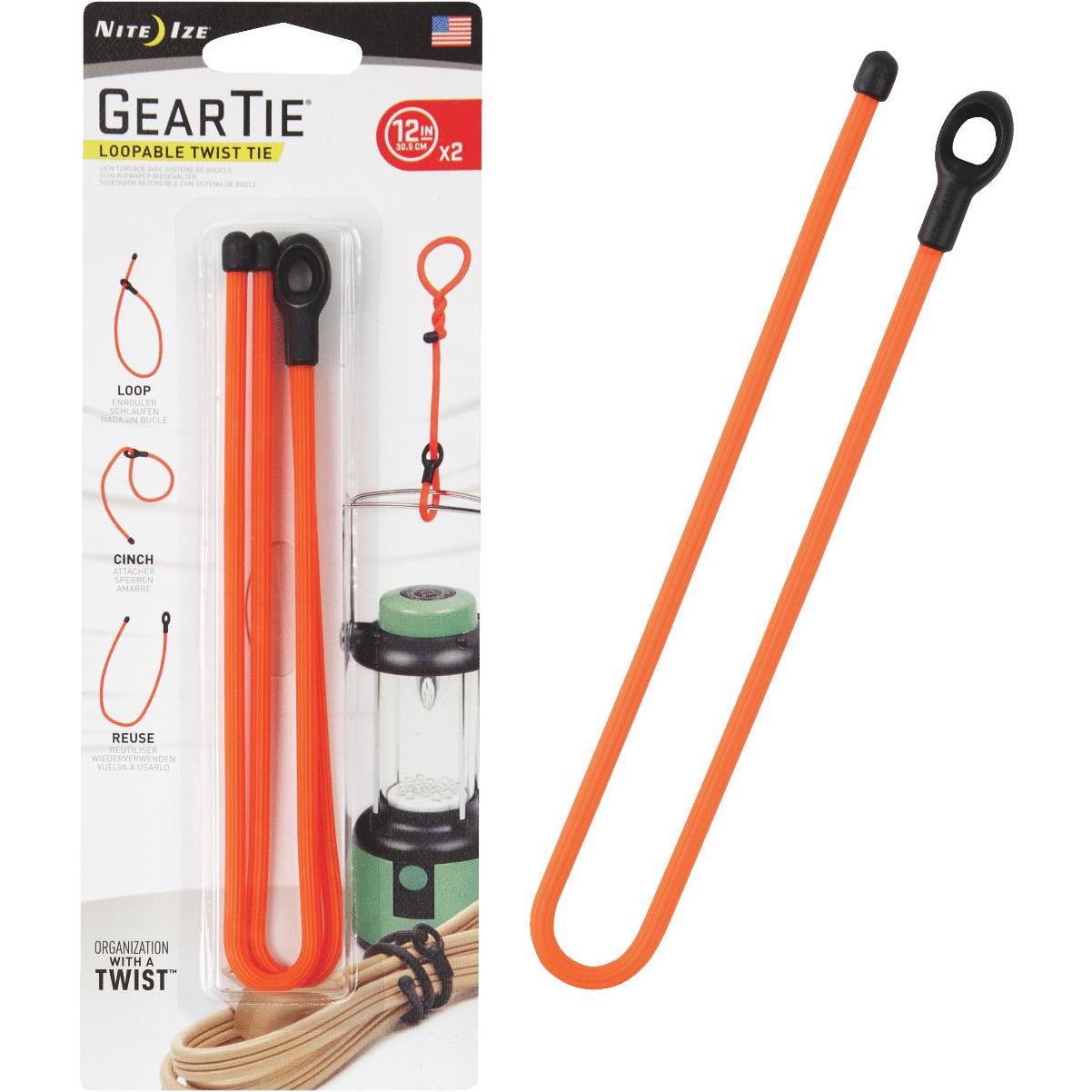 Nite Ize Gear Tie Loopable 12 Twist Tie 2/Pack Bright Orange 