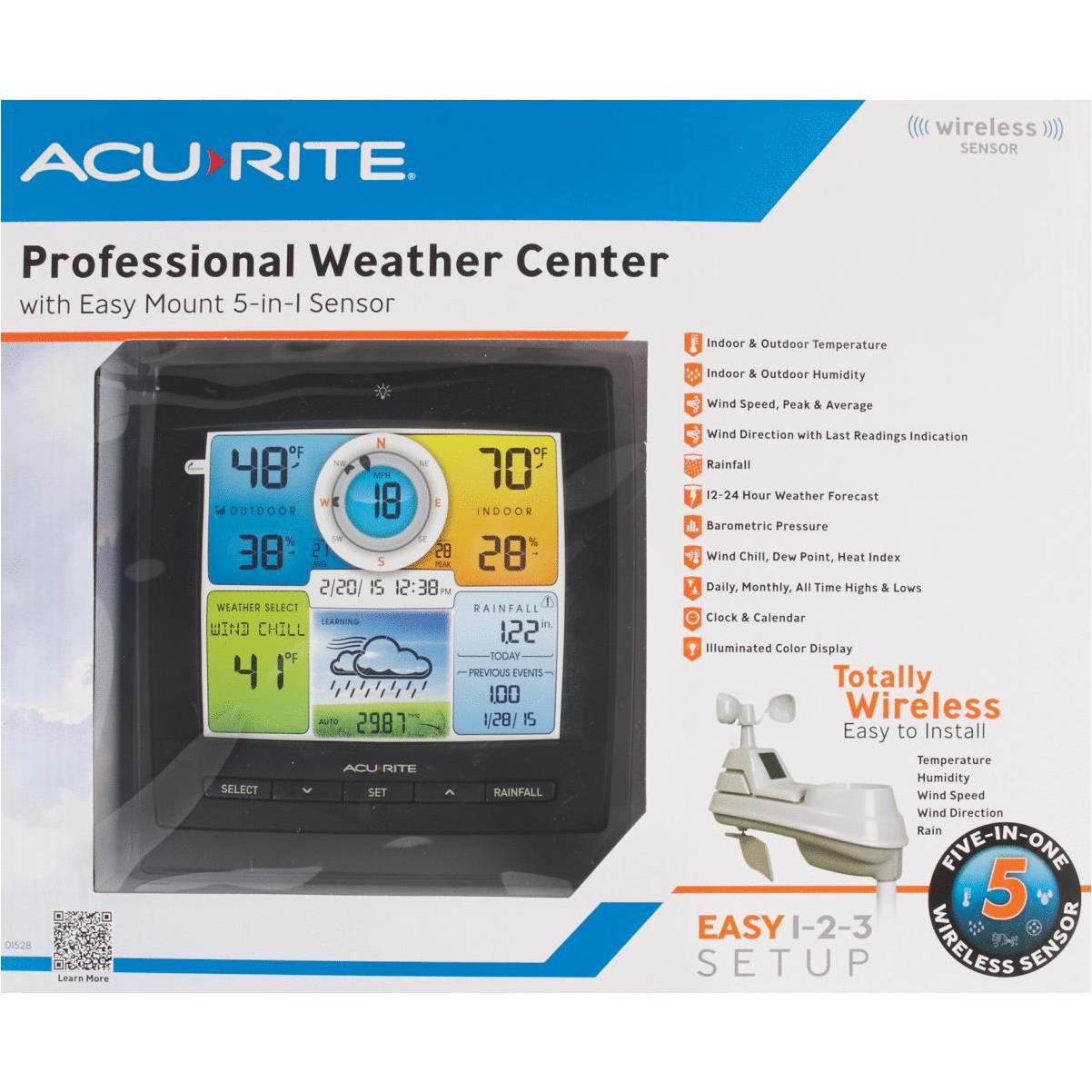 Acurite 01528 Pro 5-in-1 Color Weather Station with Wind and Rain 