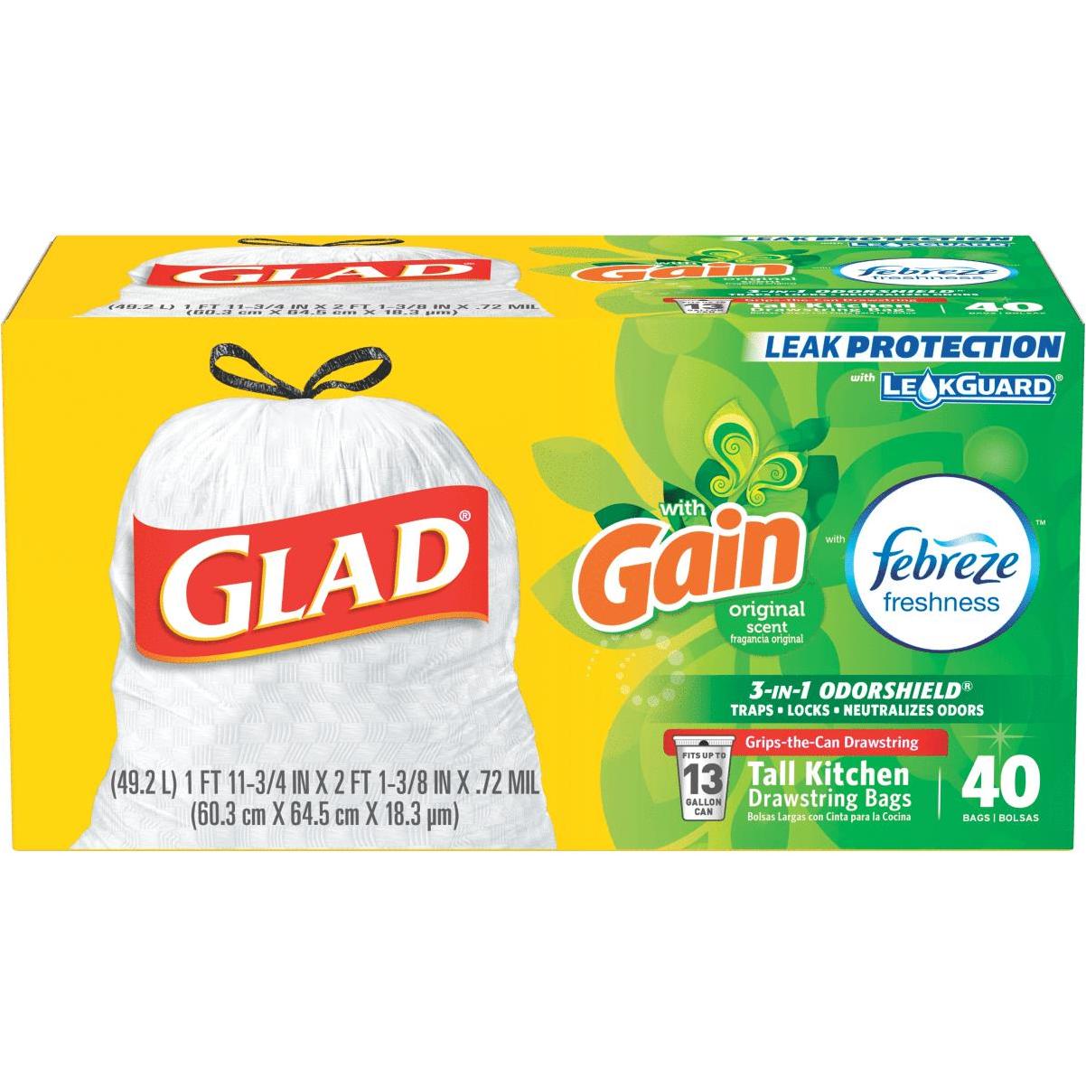 Glad ForceFlex Tall Kitchen Bags with Gain Odorshield, 120 ct./13 gal.