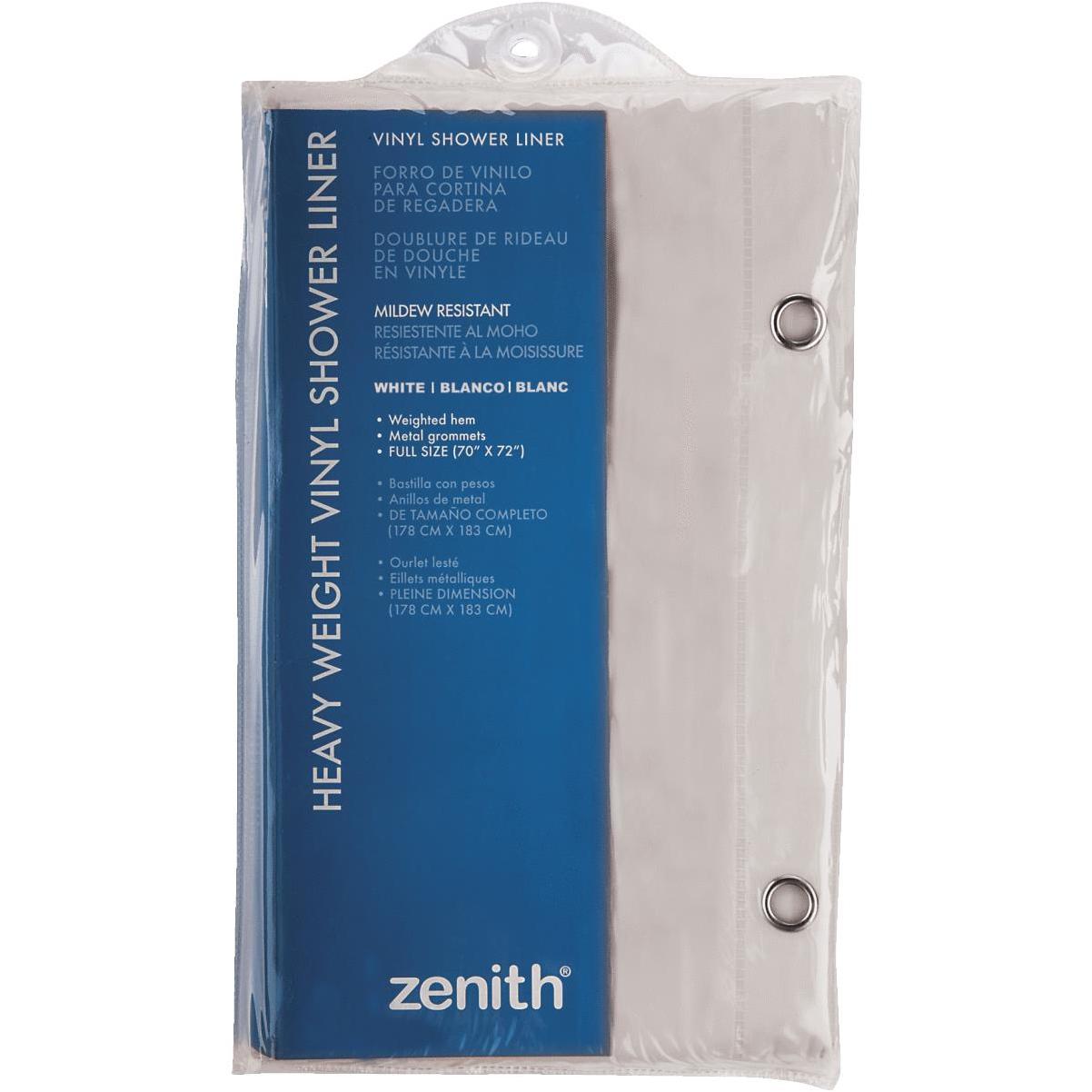 Zenith Zenna Home 70 In. x 72 In. White Medium Weight PEVA Shower Curtain  Liner