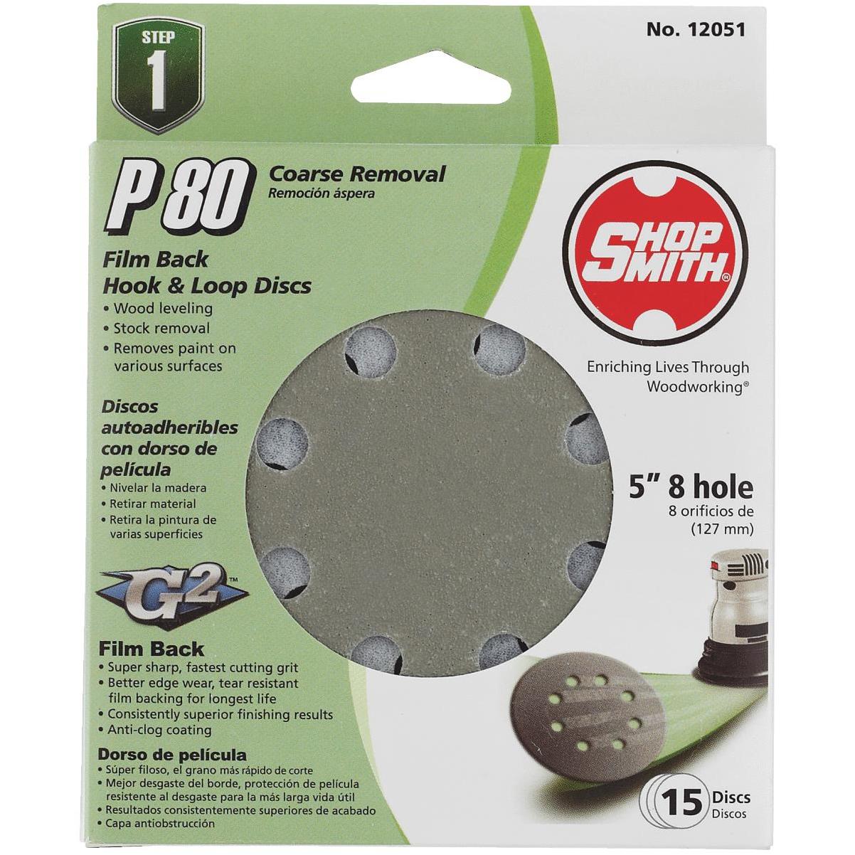 Gator 5 In. 80-Grit 8-Hole Pattern Vented Sanding Disc with Hook & Loop  Backing (15-Pack)