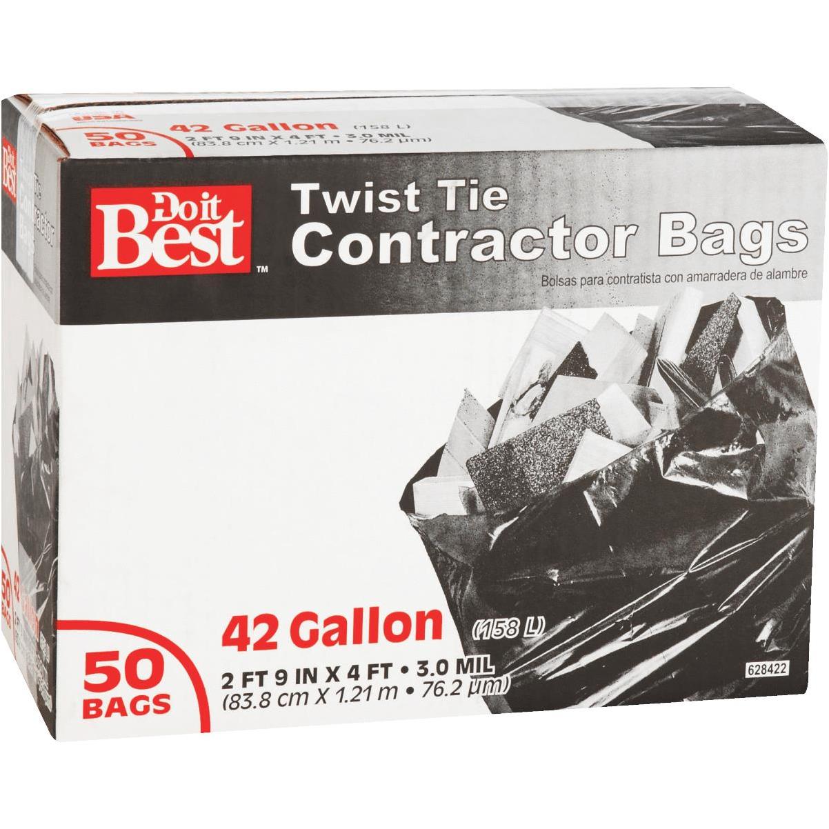 Contractor Trash Bags, Twist Ties, Clear, 3 Mil, 42 Gallons, 20-Ct.
