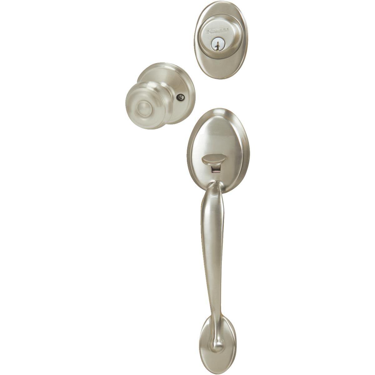 Schlage Satin Nickel Entry Door Handleset with Georgian Knob