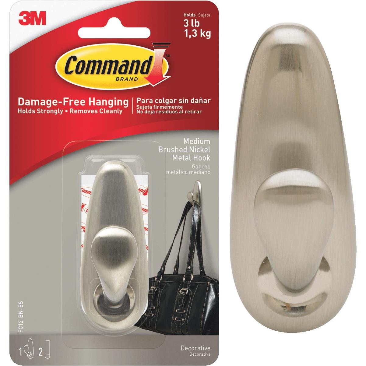 Command Decorative Hooks - Medium - Brushed Nickel - 3 Pack