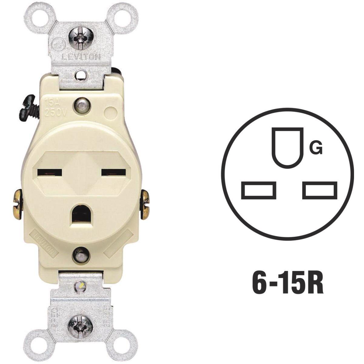 Leviton 15A Ivory Heavy-Duty 6-15R Grounding Single Outlet | Old Cuyama ...