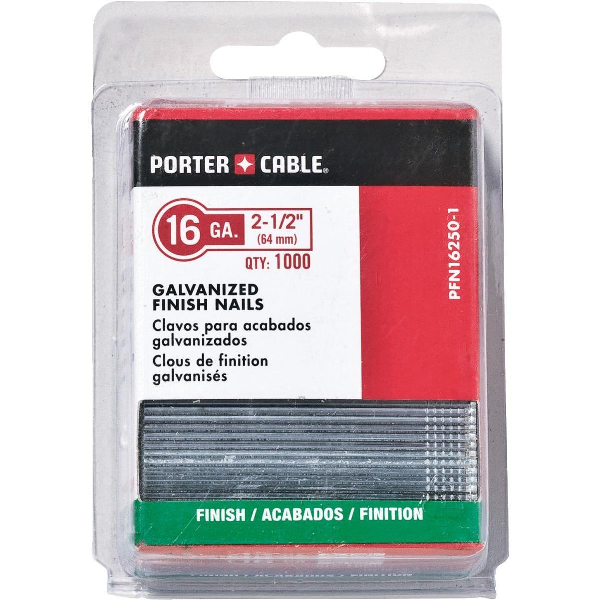 Porter Cable 16-Gauge Galvanized Straight Finish Nail, 2-1/2 In. (2500 Ct.)  Elitsac, Inc.