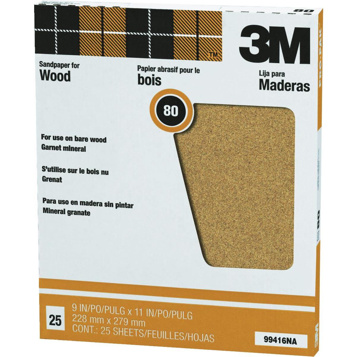 3M ProPak Wood Surfaces 9 In. x 11 In. 80 Grit Medium Sandpaper (25
