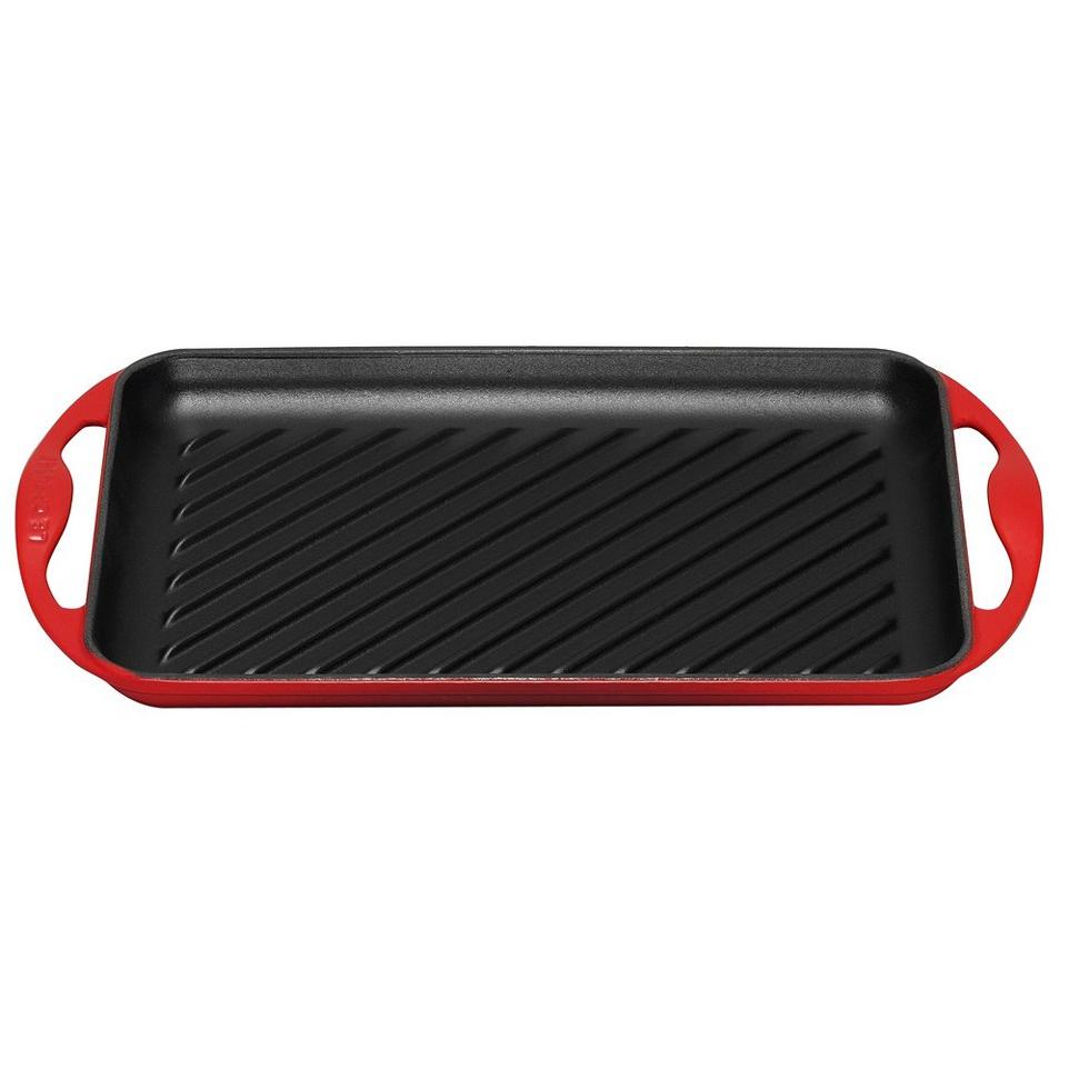 Le Creuset Rectangular Red Enameled Cast Iron Skinny Griddle Grill