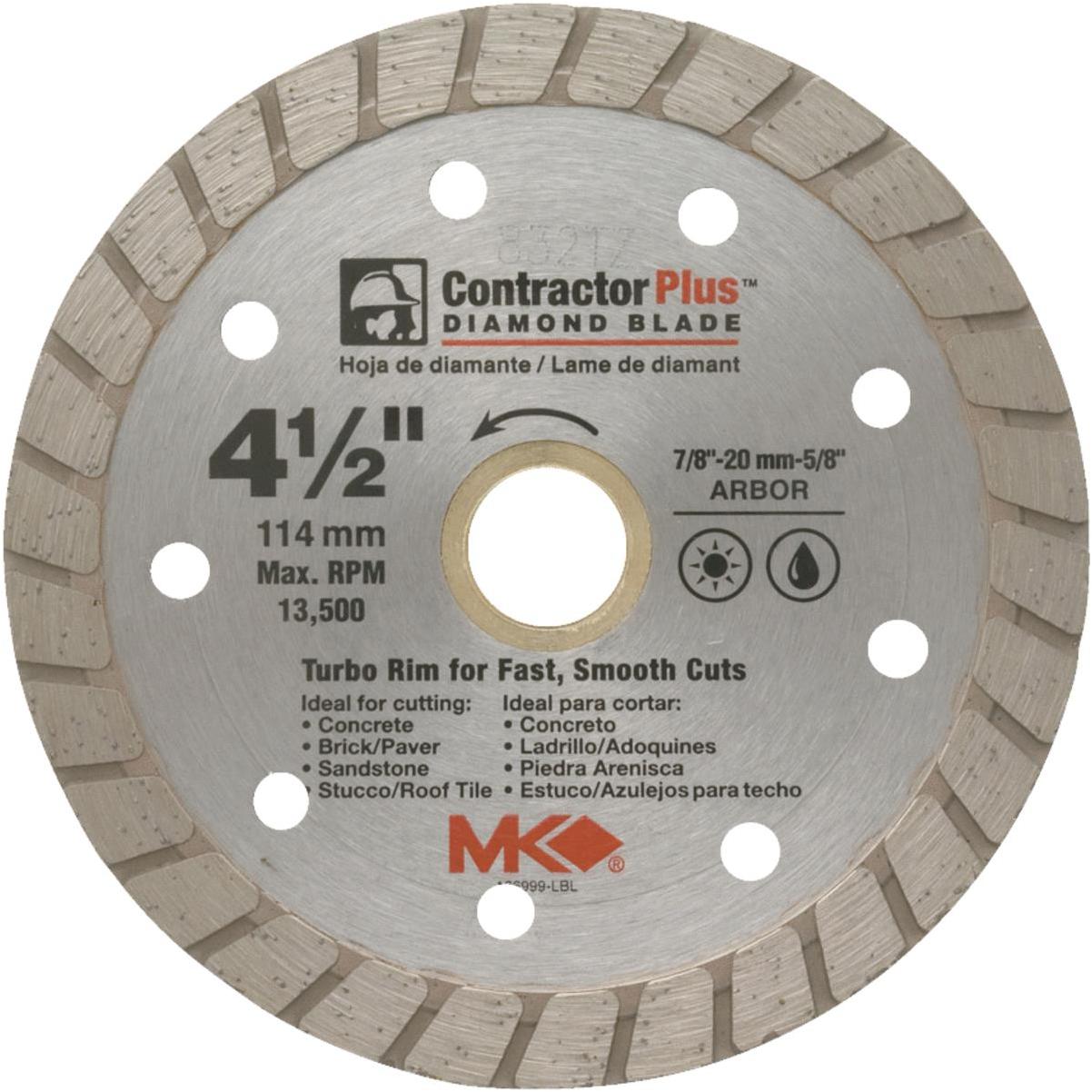 MK Diamond Contractor Plus 4-1/2 In. Turbo Rim Dry/Wet Cut Diamond Blade