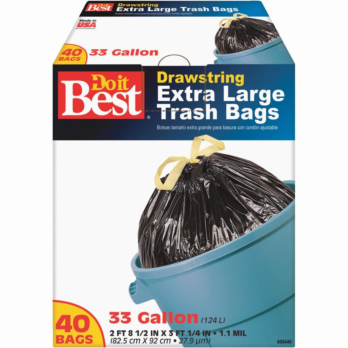 Hefty Strong Trash Bags, Trash Can Liner, Drawstring, Extra Large, 33 Gallon, Strong, Mega Pack - 48 bags