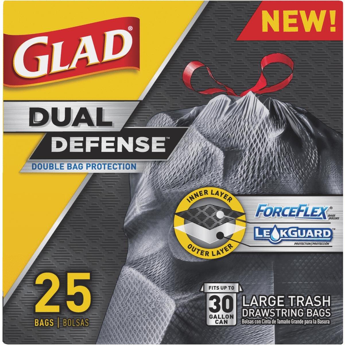 Glad Large Drawstring Trash Bags, ForceFlex 33 Gallon Black Trash Bags, 20  Count 