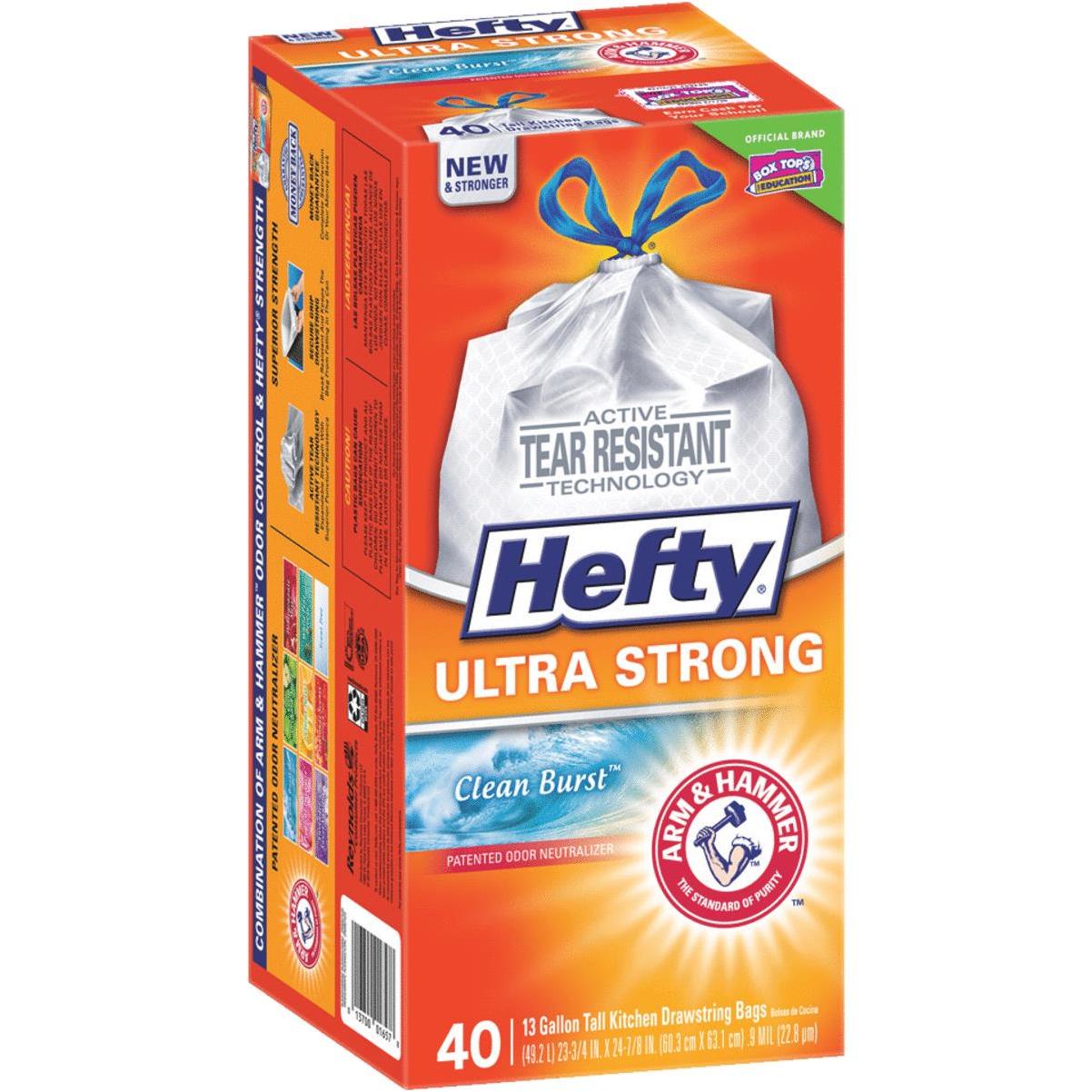 Hefty Ultra Strong Tall Kitchen Trash Bags, Blackout, Clean Burst