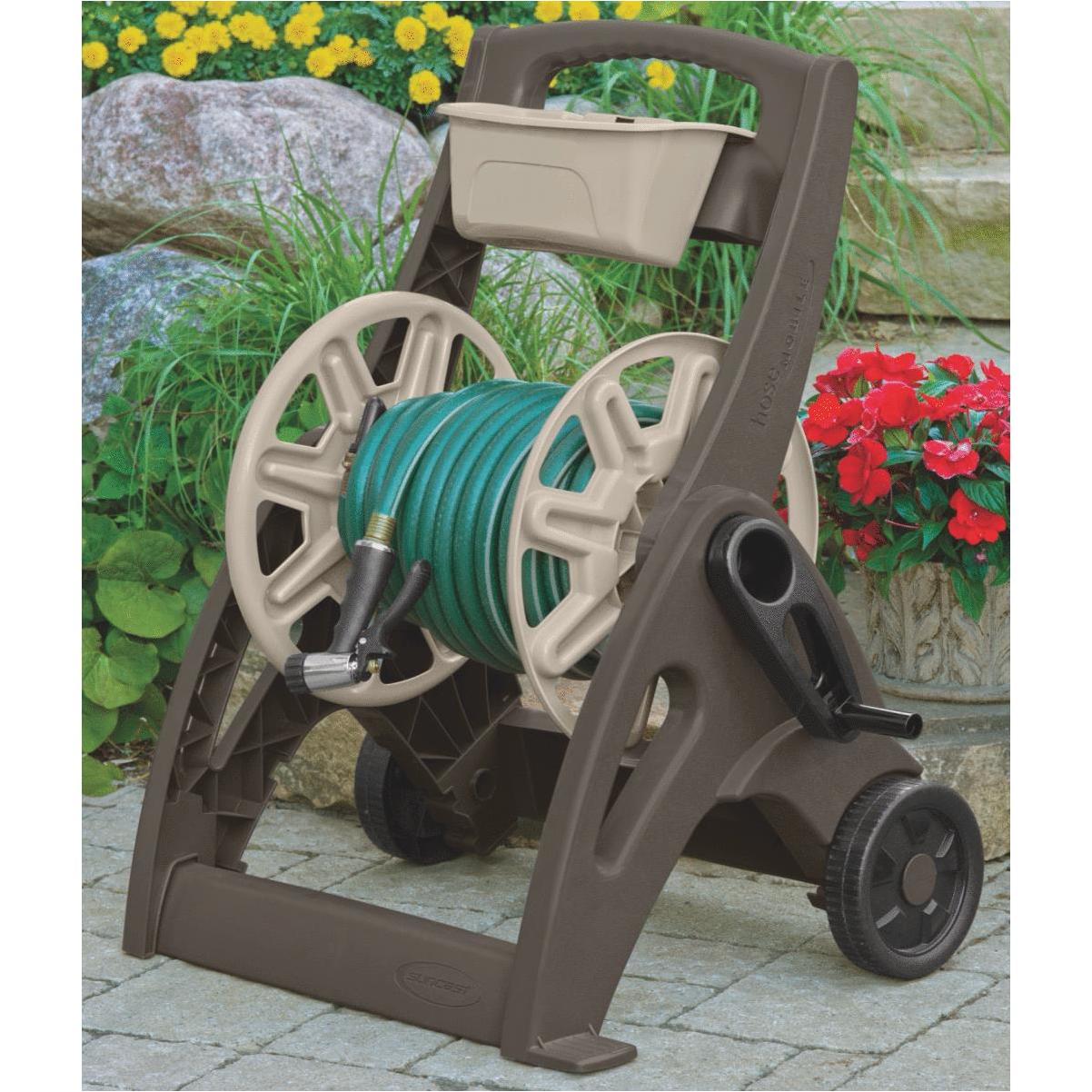 Suncast 225 Ft. x 5/8 In. Taupe & Bronze Hosemobile Resin Hose Reel with  Storage Bin