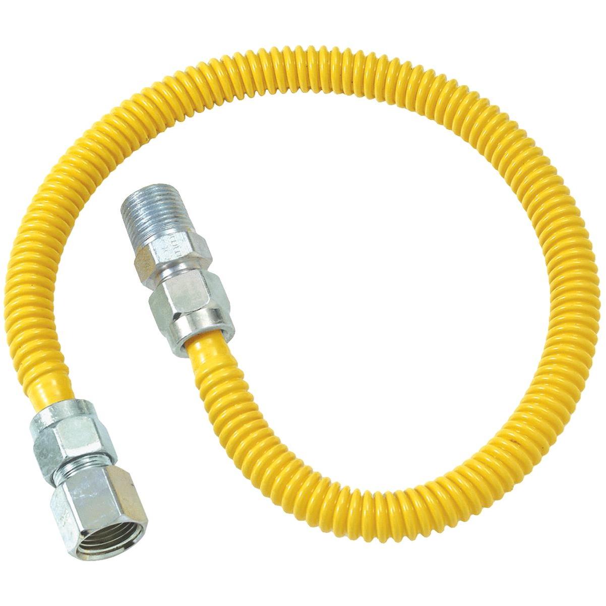 12 in. Flexible 1/2 in. O.D. x 3/8 in. Fittings Gas Connector Yellow Coated Stainless Steel for Dryer and Water Heater