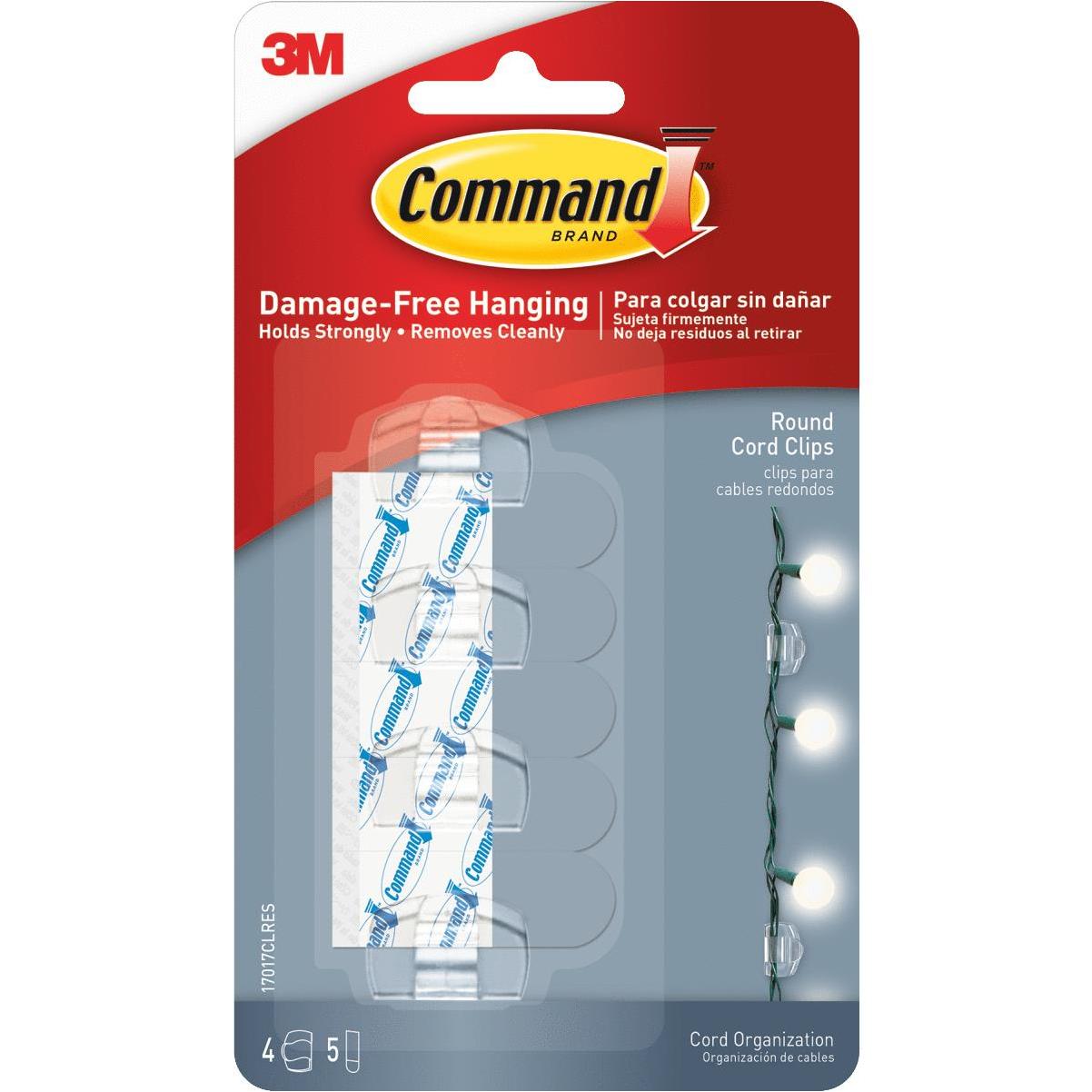 Command Clear Round Cord Clips; 4 Clips, 5 Strips