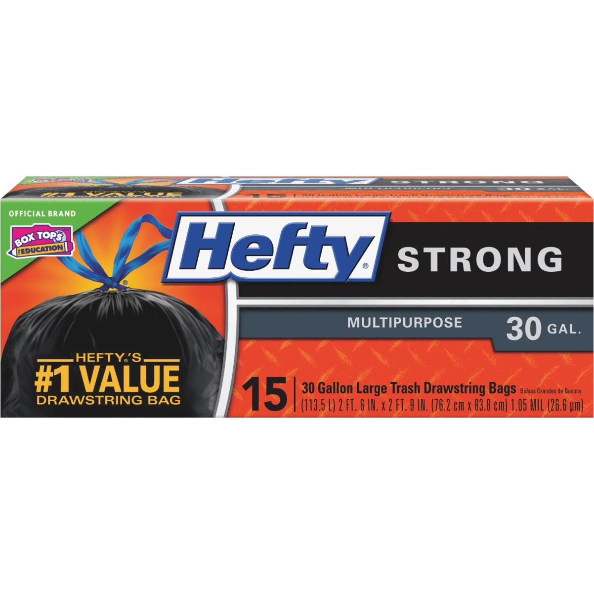 Hefty Trash Bags, Multipurpose, Drawstring, Large, 30 Gallon