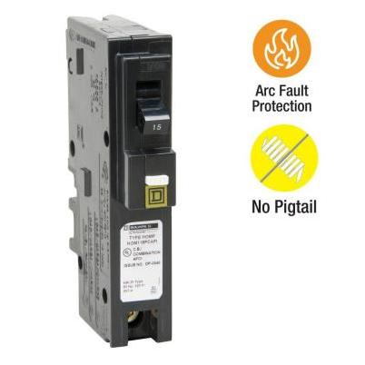 Square D Homeline 15A Single-Pole CAFCI Plug-On Neutral Combination Arc Fault Breaker