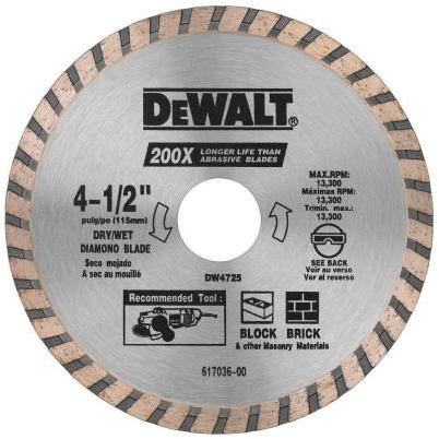 DEWALT High Performance 4-1/2 In. Turbo Rim Dry/Wet Cut Diamond Blade
