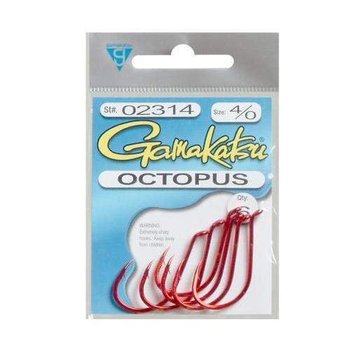 Gamakatsu 02314 Red Octopus Hooks 4 by 0 Size - 6 per Pack