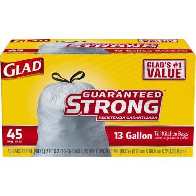 Glad 13 Gal. Tall Kitchen White Reinforced Strength Trash Bag (45