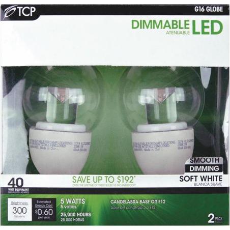 5W GLOBE LED 2PK BULB RLDCG165W27K2