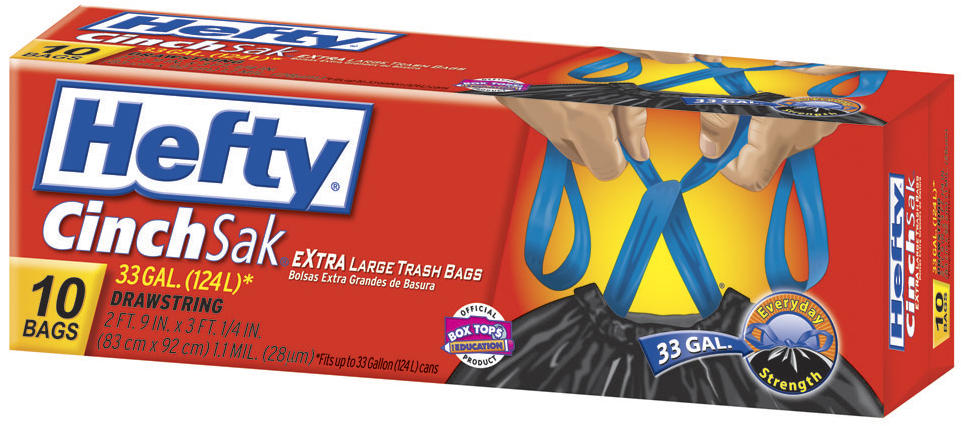 Hefty Cinch Sak Extra Strong Drawstring Lawn and Leaf Bags, 39 Gallon,  Black, 18 Ct 