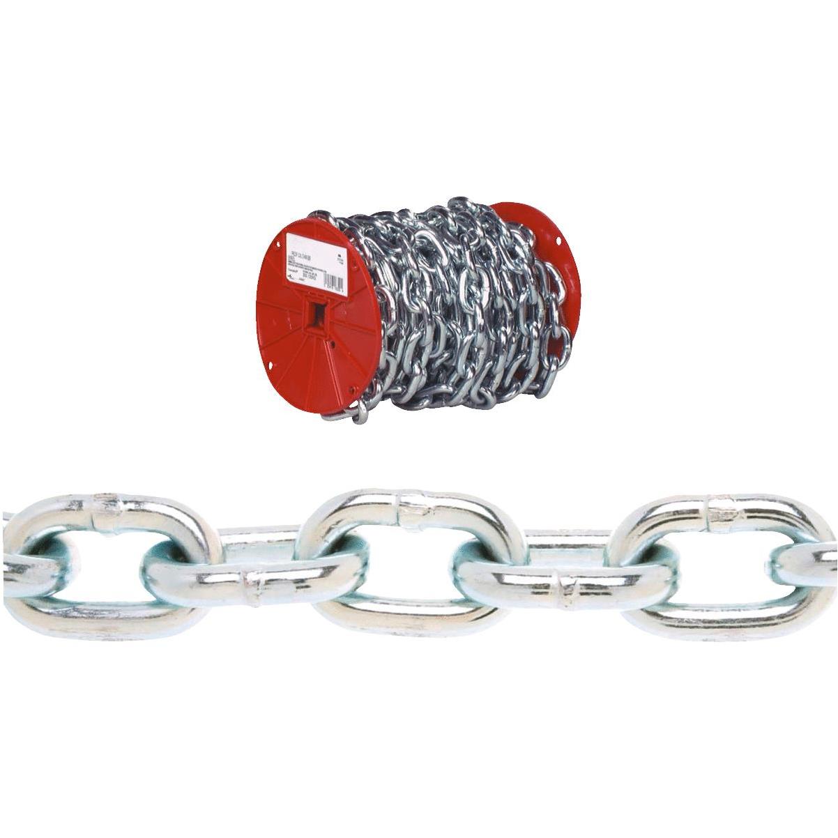 Campbell 0722827 Low Carbon Steel Straight Link Coil Chain in Reel Zinc Plated, 