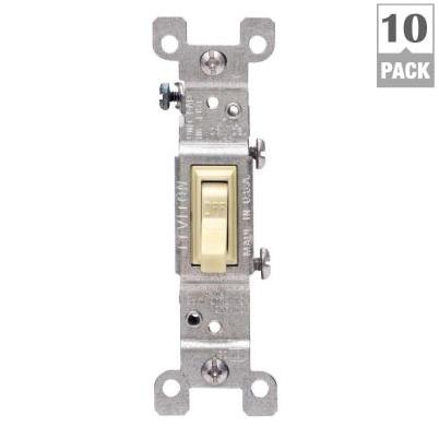 Leviton Residential Grade 15 Amp Toggle Single Pole Grounded Switch, Ivory, (10-Pack)