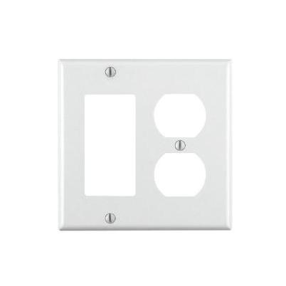 Leviton 2-Gang Smooth Plastic Single Rocker/Duplex Outlet Wall Plate, White
