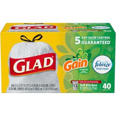 Glad Small Drawstring Trash Bags with Clorox, 4 Gallon, Lemon Fresh Bleach Scent - 20 ct