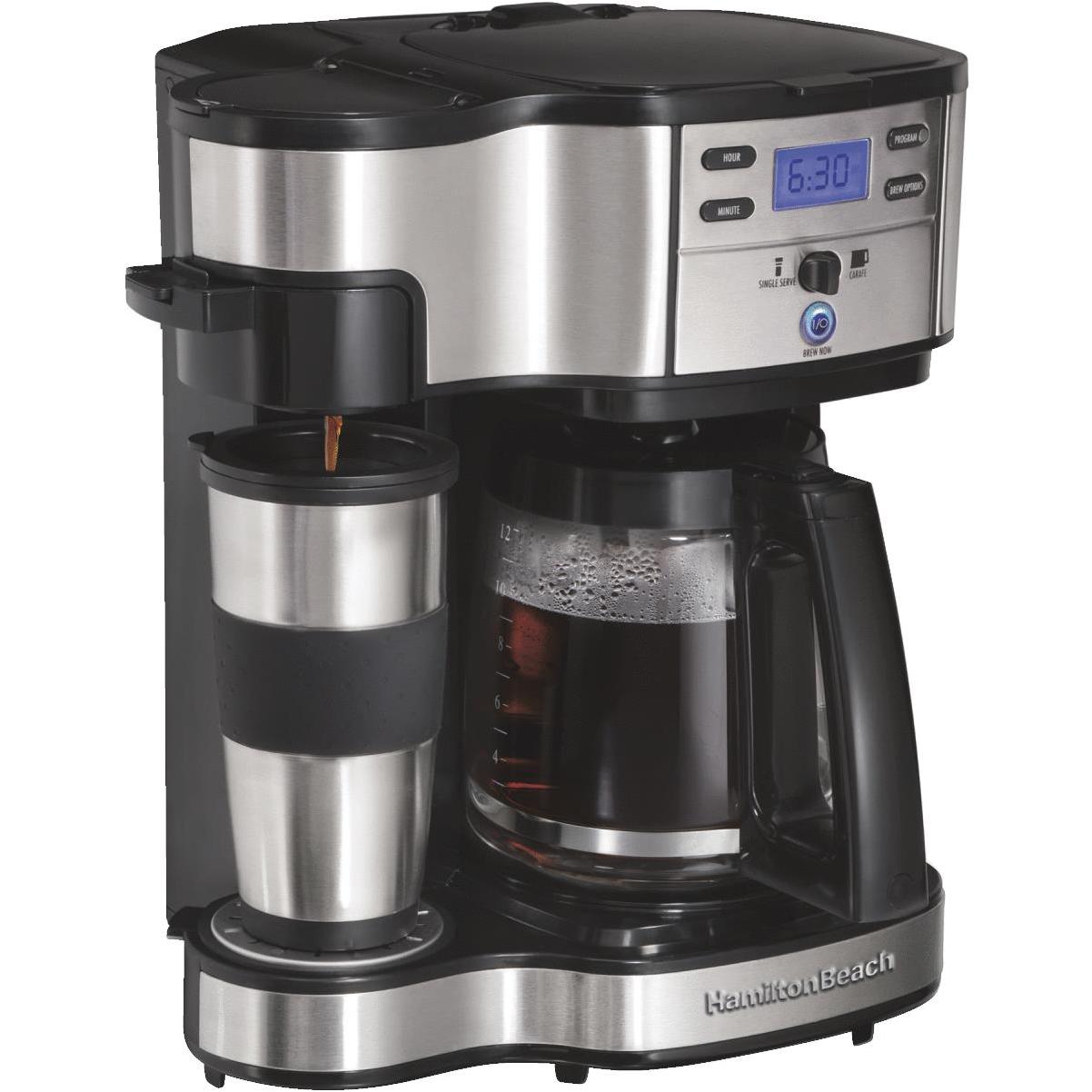 Hamilton Beach The Scoop Single Serve Coffee Maker & Fast Grounds Brewer,  Brews in Minutes, 8-14oz. Cups, Stainless Steel