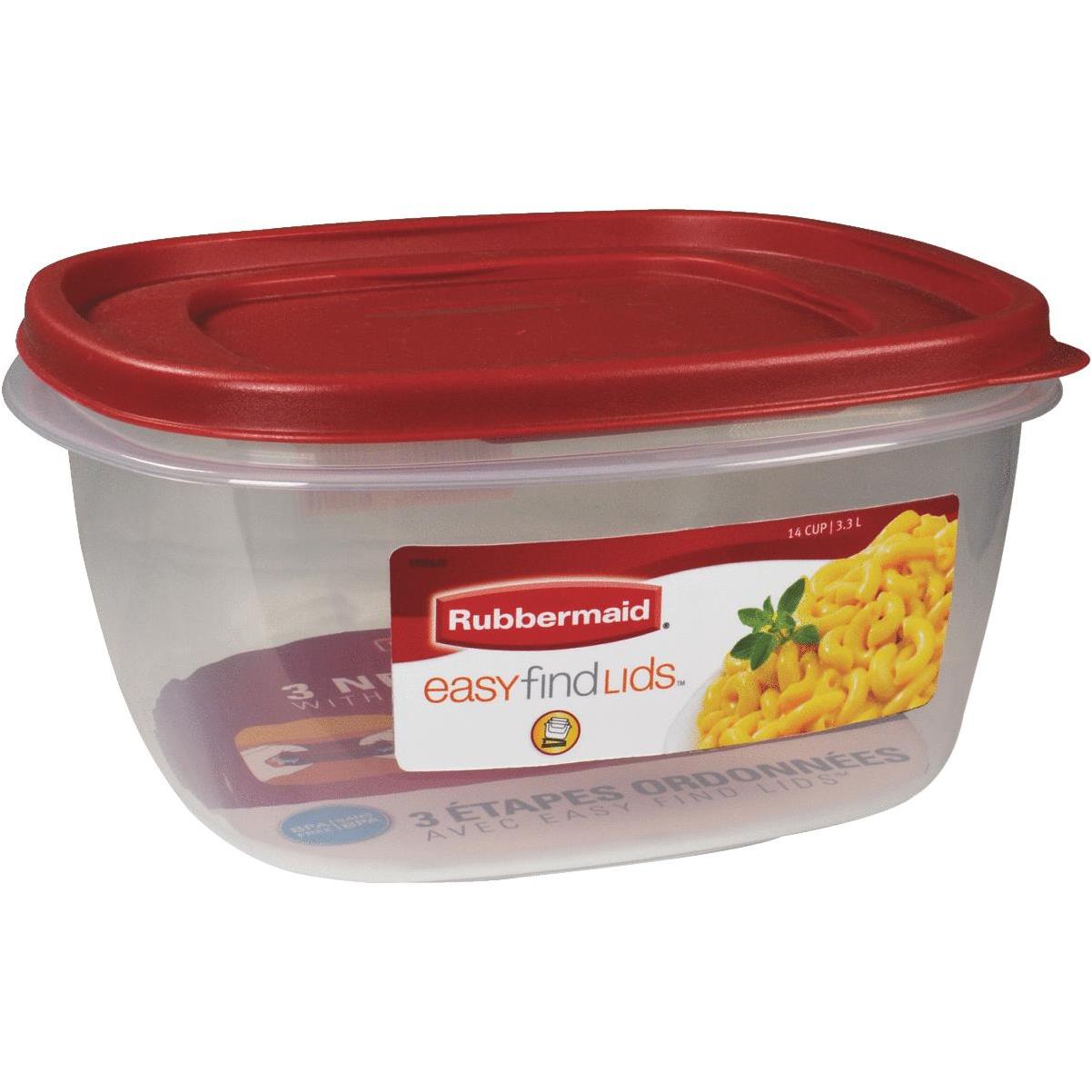 Rubbermaid Food Storage Container with Easy Find Lid, Red/Clear, 14 Cup