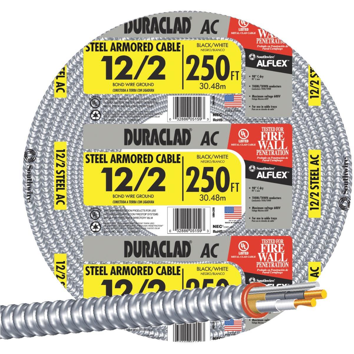 Wire, Cable & Conduit Armored Electrical Wire Cable 12/2 BX AC 250 feet